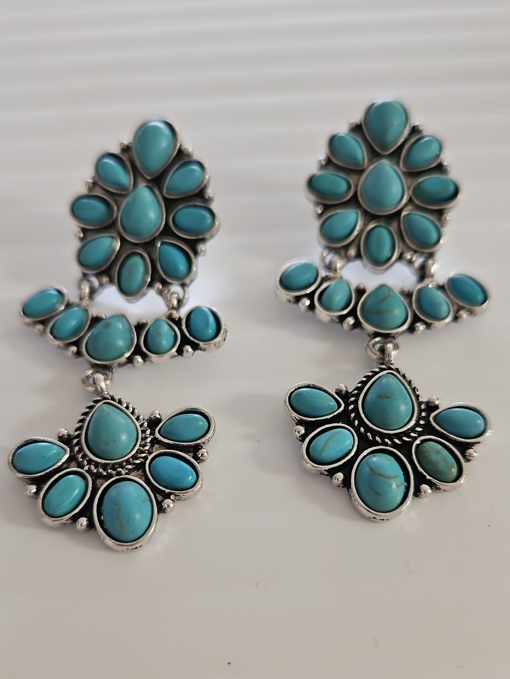 Turquoise Teardrop Dangle Earrings - Sterling-Style Silver Finish